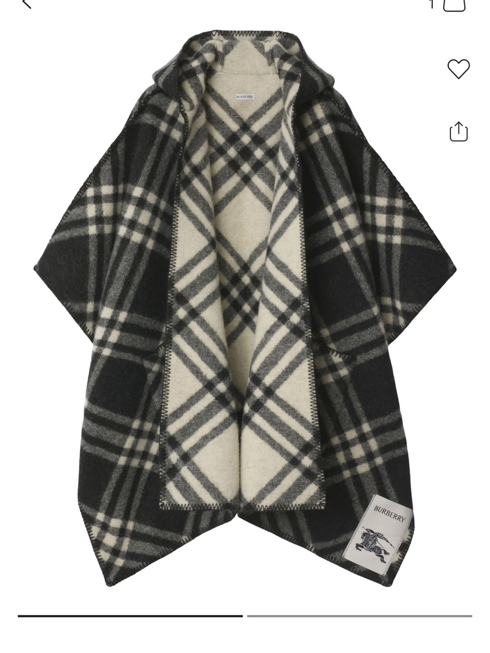 BRAND NEW Burberry Reversible Hooded Check Cape — Black & Cream AUTHENTIC